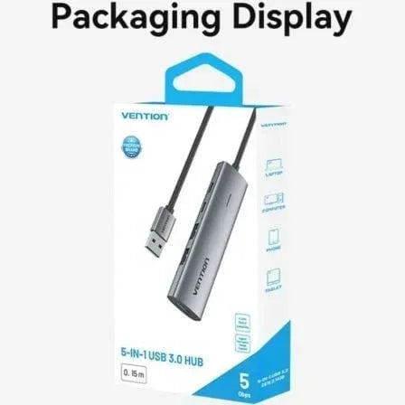 Hub USB 3.0 Vention TGXHB/ 1xUSB Tipo-C/ 3xUSB/ 1xUSB Tipo-C PD/ Gris - PixelPlaza