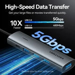 Hub USB Tipo-C 3.0 Vention TGZHB/ 3xUSB/ 1xUSB Tipo-C PD/ Gris - PixelPlaza