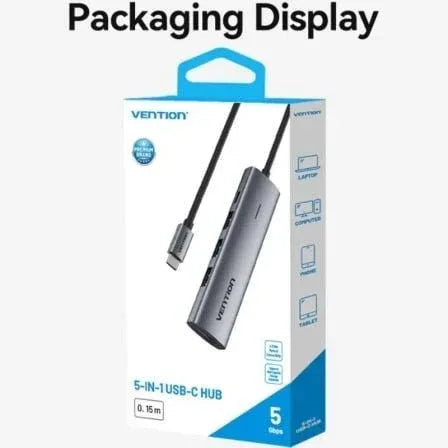 Hub USB Tipo-C 3.0 Vention TGZHB/ 3xUSB/ 1xUSB Tipo-C PD/ Gris - PixelPlaza