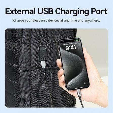 Mochila Vention KRKB0 para Portátiles hasta 17"/ Impermeable/ Puerto USB/ Antirrobo/ Negra - PixelPlaza