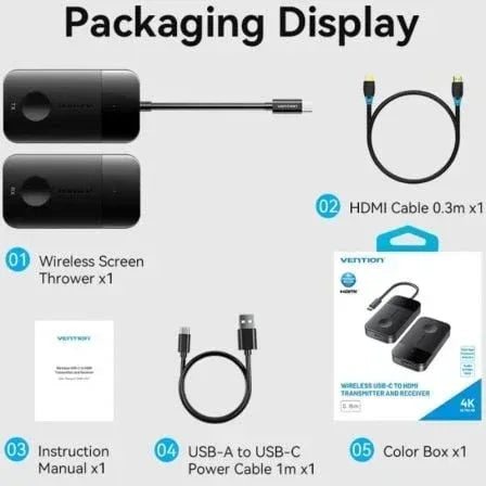 Adaptador/Transmisor de vídeo inalámbrico USB Tipo-C - HDMI Vention ADOBB/ 60W - PixelPlaza