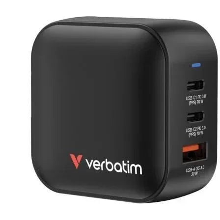 Cargador de Pared Universal GaN para Viaje Verbatim Mini GaN Wall Charger/ 2xUSB Tipo-C/ 1xUSB/ 70W - PixelPlaza