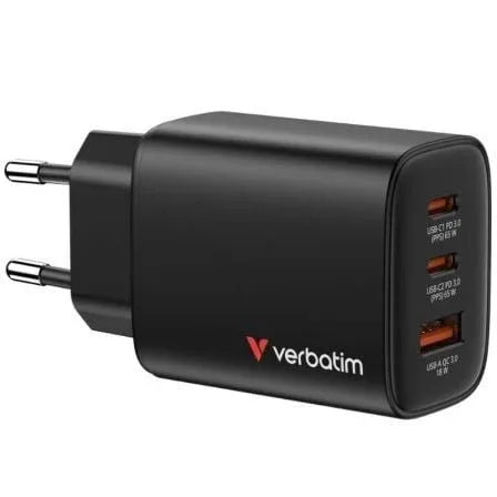 Cargador de Pared GaN Verbatim Essentials/ 2xUSB Tipo-C/ 1xUSB/ 65W - PixelPlaza