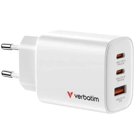 Cargador de Pared GaN Verbatim Essentials/ 2xUSB Tipo-C/ 1xUSB/ 65W - PixelPlaza