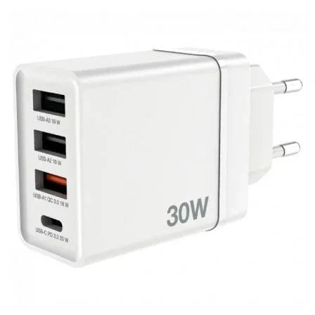 Cargador de Pared GaN Verbatim CHR-30EU2/ 1xUSB Tipo-C/ 3xUSB/ 30W - PixelPlaza