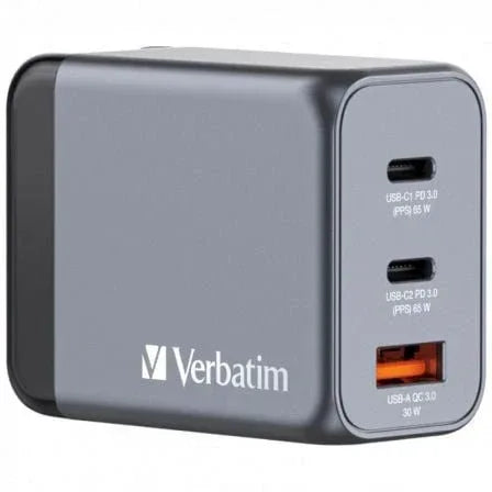 Cargador de Pared Universal GaN para Viaje Verbatim GNC-65/ 2xUSB Tipo-C/ 1xUSB/ 65W - PixelPlaza