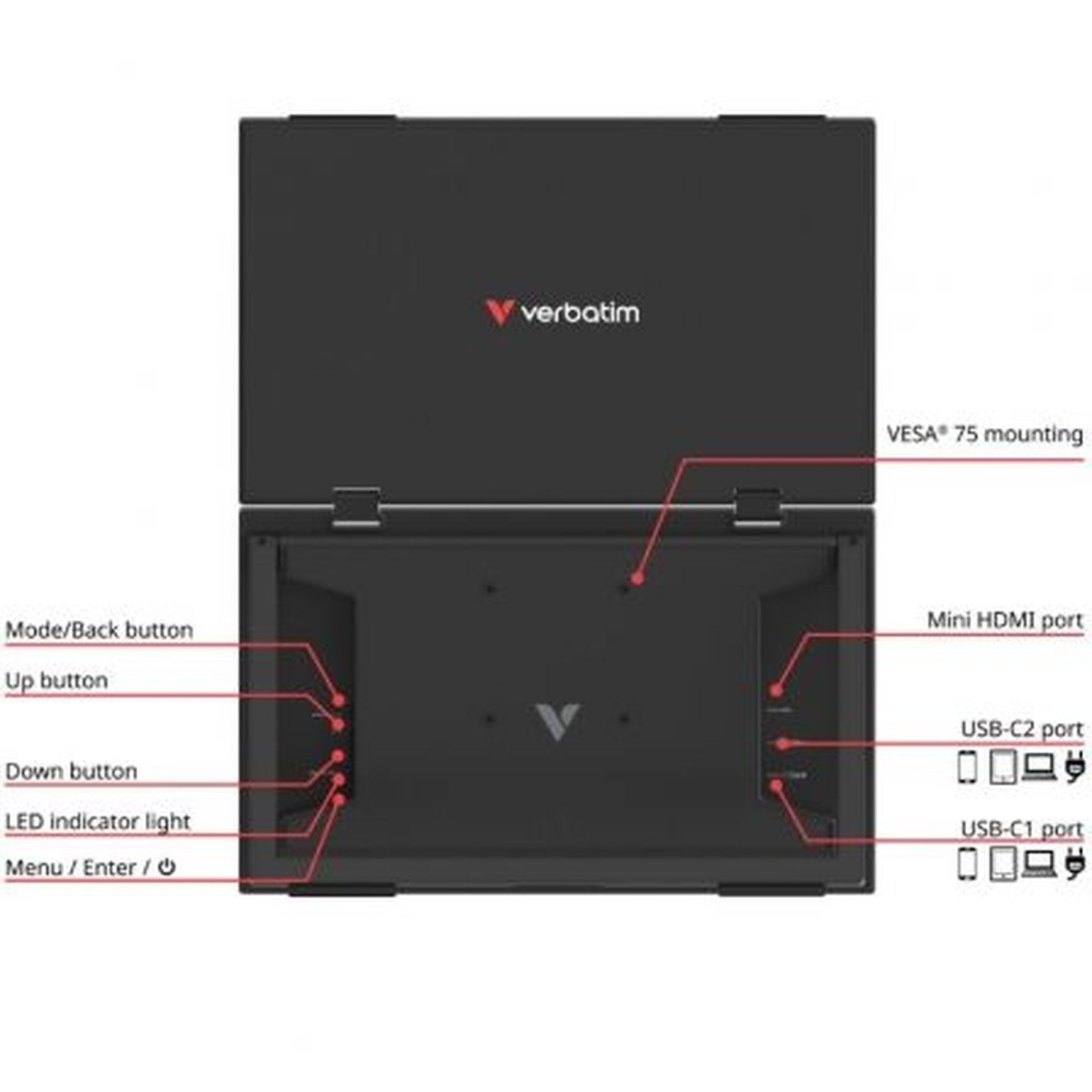 Monitor Portßtil Tßctil Verbatim Duo Essentials 15.6" + 15.6"/ Full HD/ Multimedia/ Negro