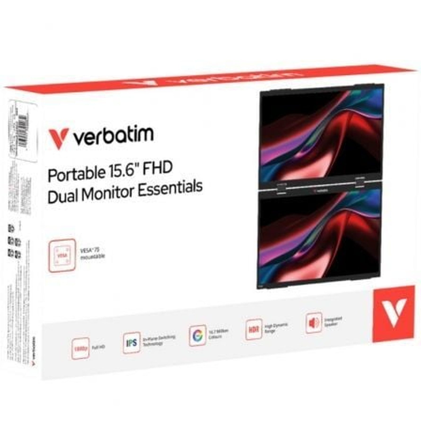 Monitor Portßtil Tßctil Verbatim Duo Essentials 15.6" + 15.6"/ Full HD/ Multimedia/ Negro