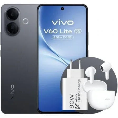 Smartphone Vivo V60 Lite 8GB/ 256GB/ 6.77"/ 5G/ Negro/ Incluye Cargador 90W y Buds - PixelPlaza
