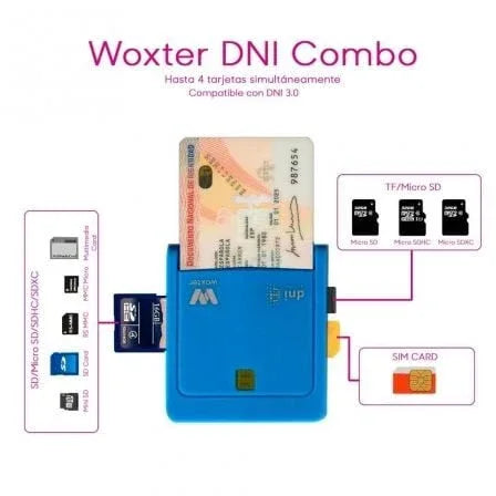 Lector de DNI y Tarjetas Woxter Combo PE26-146/ Azul/ USB 2.0/ Azul - PixelPlaza