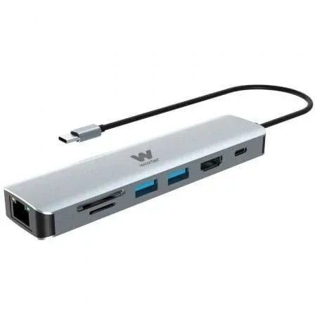 Docking USB Tipo-C Woxter PE26-181/ 1xHDMI 4K/ 2xUSB/ 1xLector de Tarjetas/ 1xRJ45/ 1xMicroUSB/ Gris - PixelPlaza
