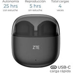 Auriculares Bluetooth ZTE Buds 2 con estuche de carga/ Autonomía 5h/ Negros - PixelPlaza