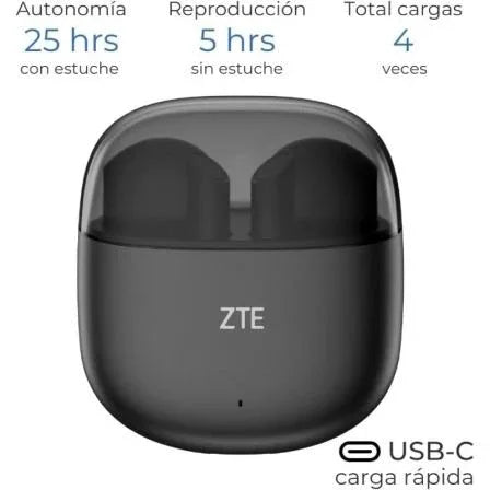 Auriculares Bluetooth ZTE Buds 2 con estuche de carga/ Autonomía 5h/ Negros - PixelPlaza