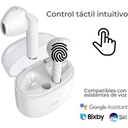 Auriculares Bluetooth ZTE Buds 2 con estuche de carga/ Autonomía 5h/ Blancos - PixelPlaza