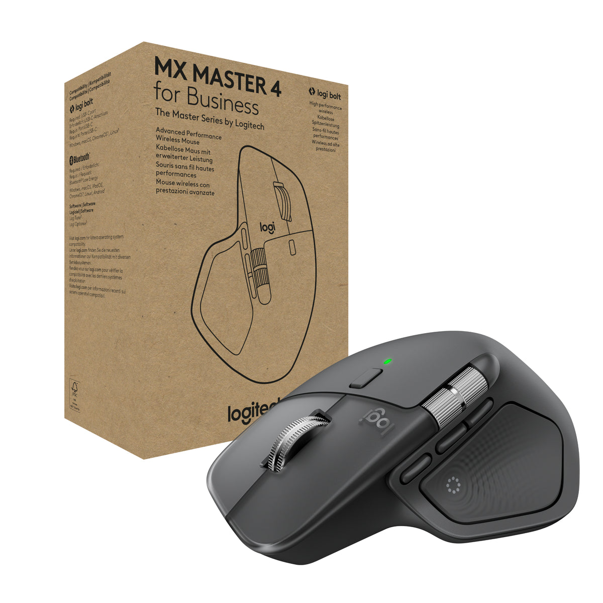 Logitech MX Master 4 for Business 8000 DPI 6 botones Bluetooth + 2.4GHz láser Ratón inalámbrico ergonómico