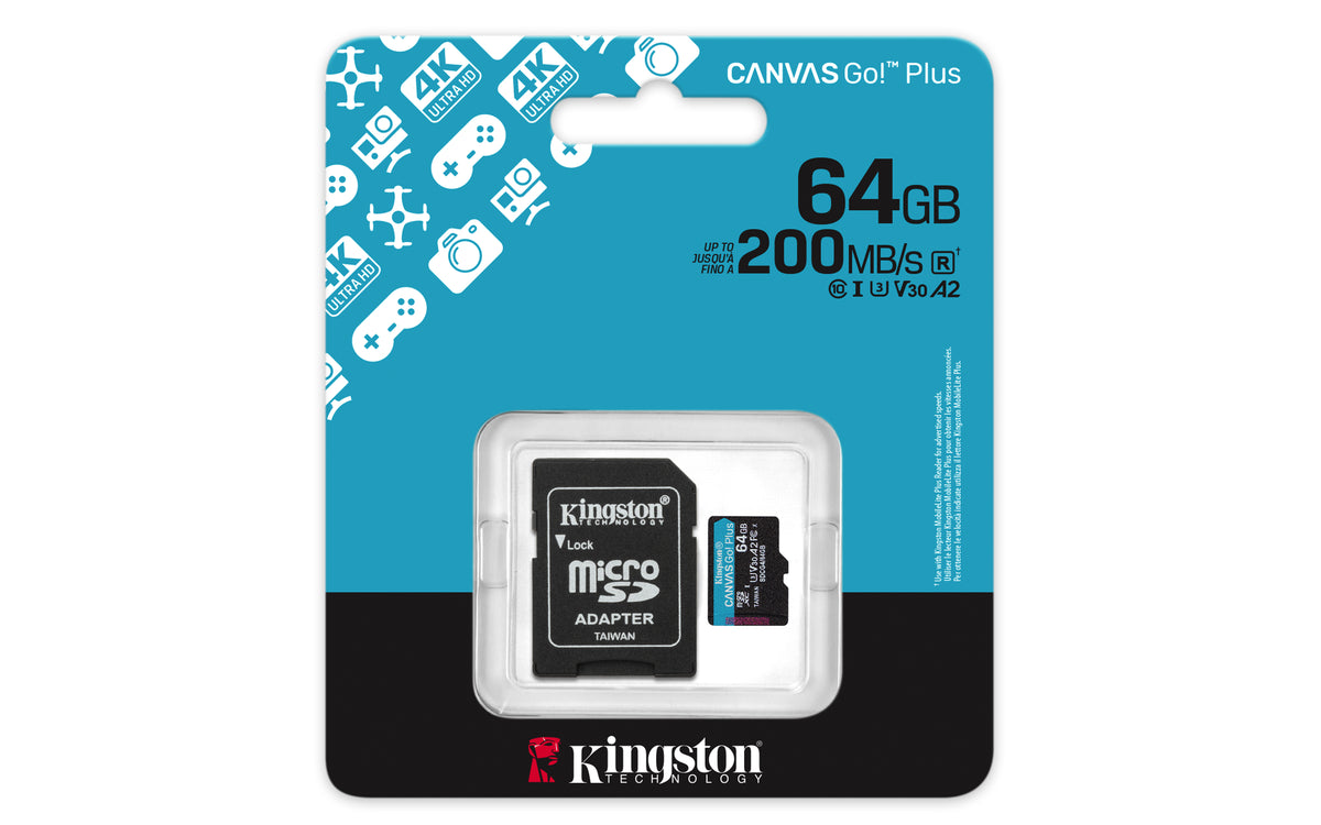 Tarjeta memoria micro secure digital sd xc 64GB Kingston canvas go! plus clase 10 uhs - i u3 + adaptador sd