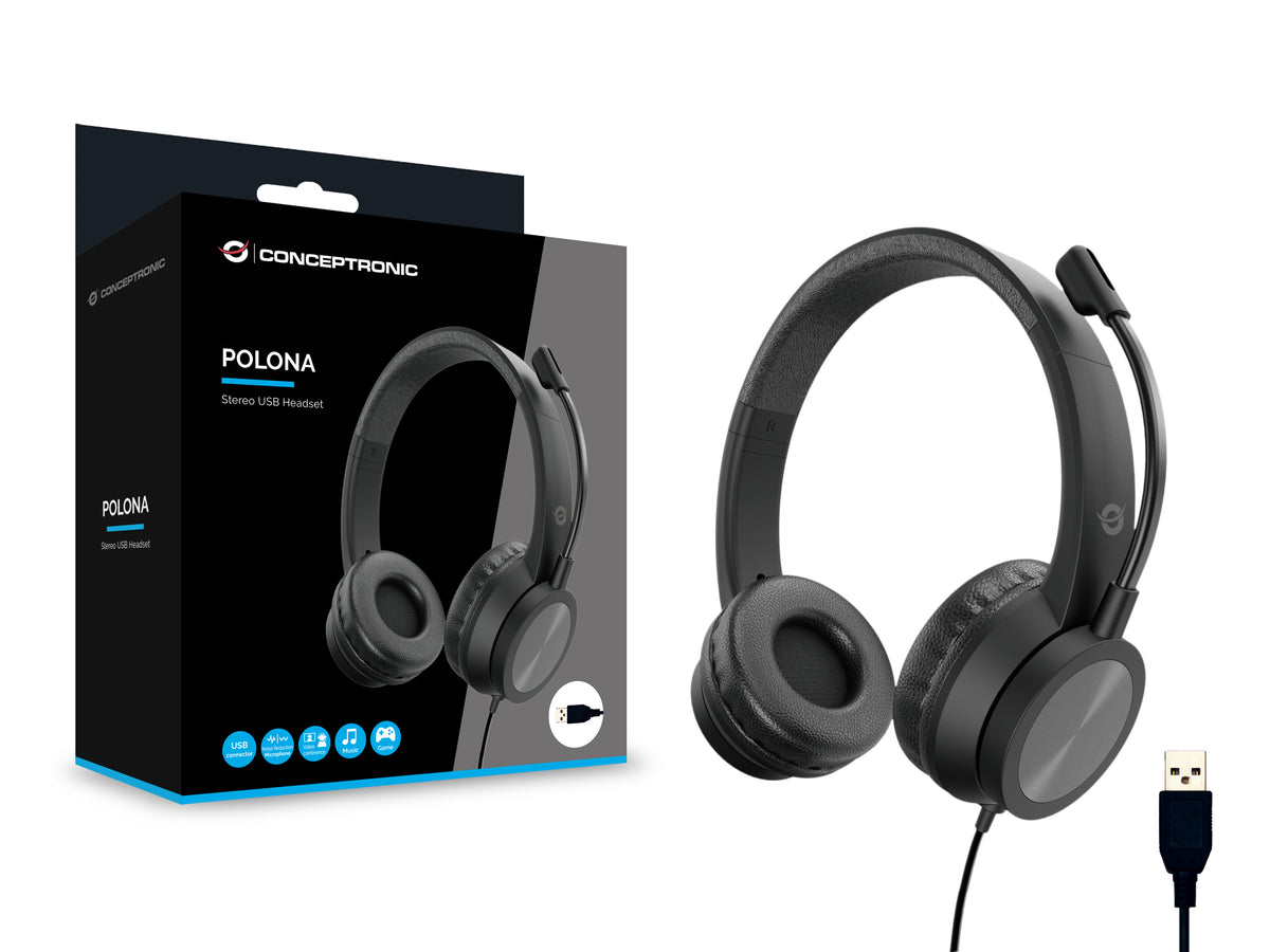 Auriculares conceptronic polona05b usb negro