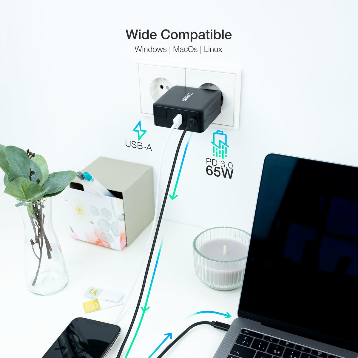Cargador portatil Tooq tqlc - usbc65pd 65w USB tipo c negro power delivery 3.0