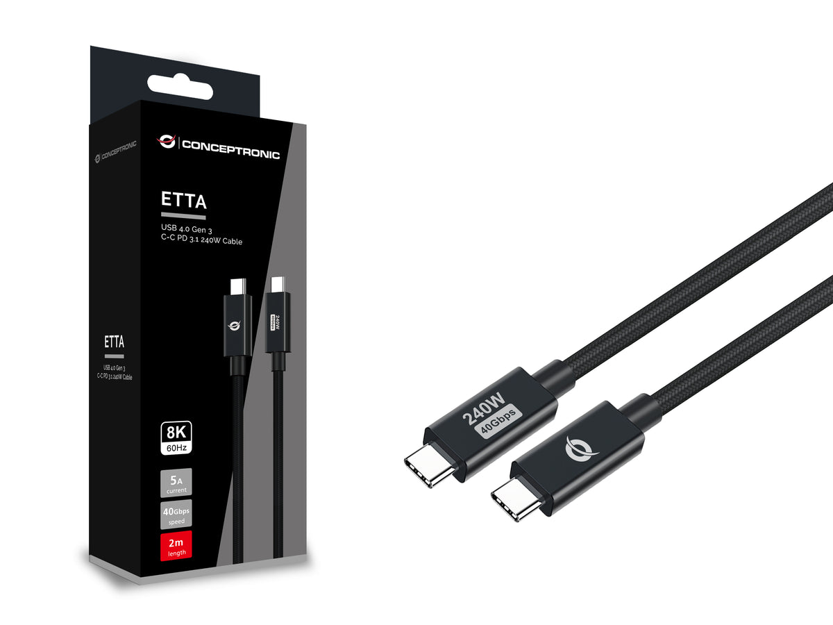 Cable USB - c Conceptronic macho · macho 2m USB 4.0 gen 3 240w 48v 5a 40gbps e - mark