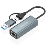 Adaptador USB + USB Tipo-C 3.2 - RJ45 Aisens A109-1032/ 1000Mbps