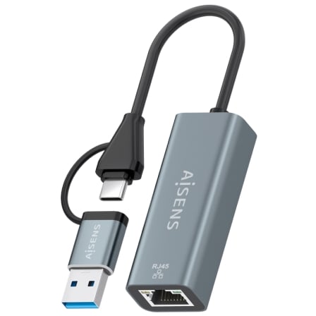 Adaptador USB + USB Tipo-C 3.2 - RJ45 Aisens A109-1032/ 1000Mbps