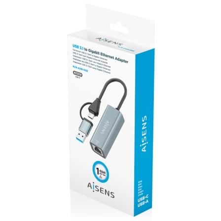 Adaptador USB + USB Tipo-C 3.2 - RJ45 Aisens A109-1032/ 1000Mbps