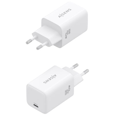 Cargador de Pared GaN Aisens ASCH-70W1P088-W/ 1xUSB Tipo-C/ 70W/ Blanco