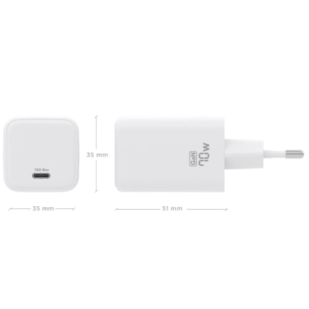 Cargador de Pared GaN Aisens ASCH-70W1P088-W/ 1xUSB Tipo-C/ 70W/ Blanco