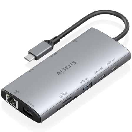 Docking USB Tipo-C Aisens ASUC-10P050-GR/ 1xDisplayPort/ 1xHDMI 4K/ 1xRJ45/ 2xUSB/ 2xUSB Tipo-C/ 1xUSB Tipo-C PD/ 1xLect
