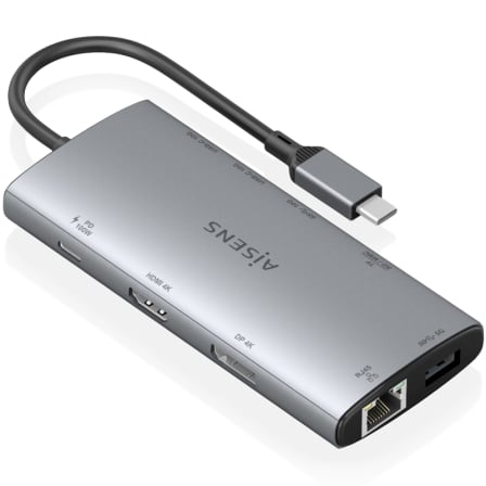 Docking USB Tipo-C Aisens ASUC-10P050-GR/ 1xDisplayPort/ 1xHDMI 4K/ 1xRJ45/ 2xUSB/ 2xUSB Tipo-C/ 1xUSB Tipo-C PD/ 1xLect