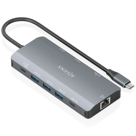 Docking USB Tipo-C Aisens ASUC-10P052-GR/ 2xHDMI 4K/ 1xRJ45/ 3xUSB/ 1xUSB Tipo-C/ 1xUSB Tipo-C PD/ 1xLector de Tarjetas/