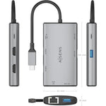Docking USB Tipo-C Aisens ASUC-7P049-GR/ 2xHDMI 4K/ 1xRJ45/ 2xUSB/ 1xUSB Tipo-C/ 1xUSB Tipo-C PD/ Gris