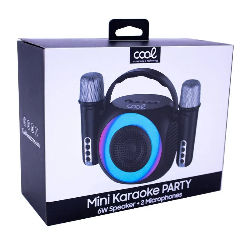 Altavoz Bluetooth Universal Música 6W COOL Mini Karaoke Party + 2 Micrófonos Negro - PixelPlaza