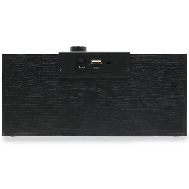 Altavoz Música Universal Bluetooth Marca COOL Retro (20W) Madera Negro Frontal Plata - PixelPlaza
