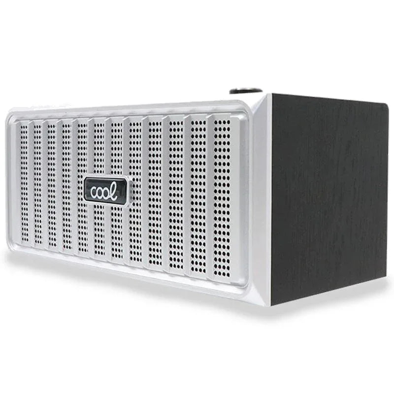 Altavoz Música Universal Bluetooth Marca COOL Retro (20W) Madera Negro Frontal Plata - PixelPlaza