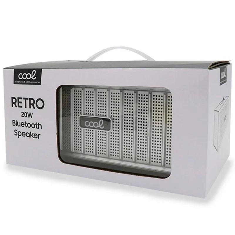 Altavoz Música Universal Bluetooth Marca COOL Retro (20W) Madera Negro Frontal Plata - PixelPlaza