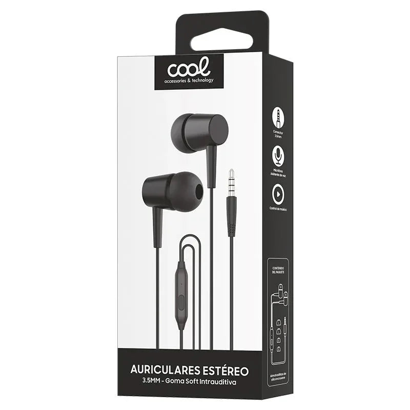 Auriculares 3,5 mm COOL Bear Stereo Con Micro Negro - PixelPlaza