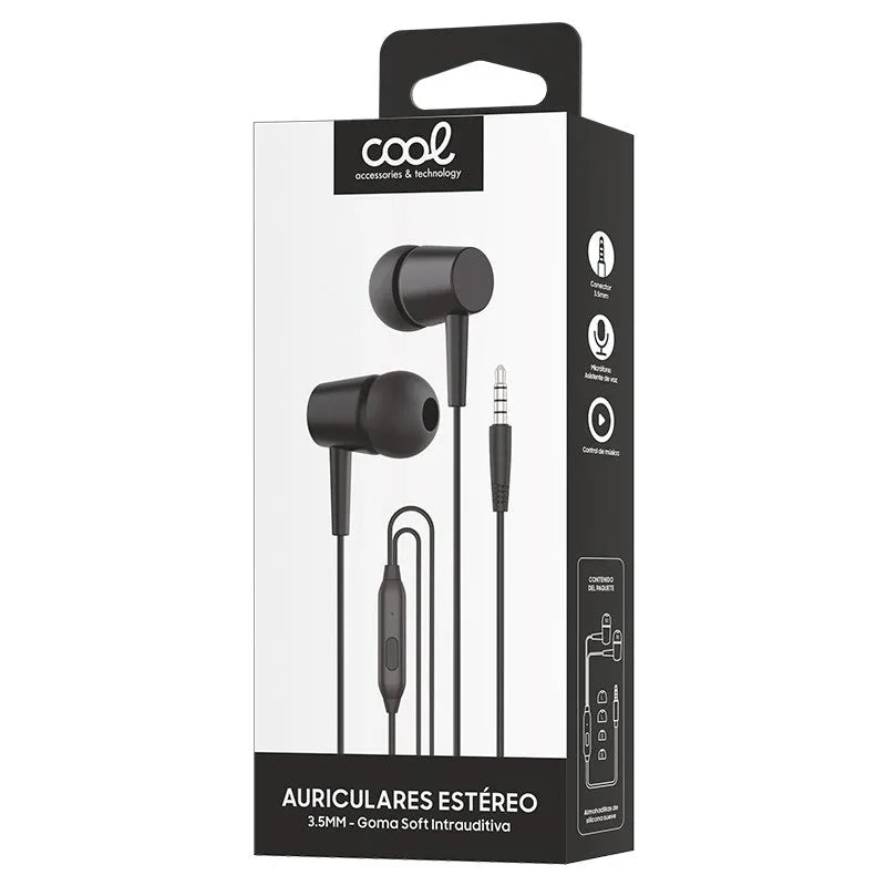 Auriculares 3,5 mm COOL Bear Stereo Con Micro Negro - PixelPlaza