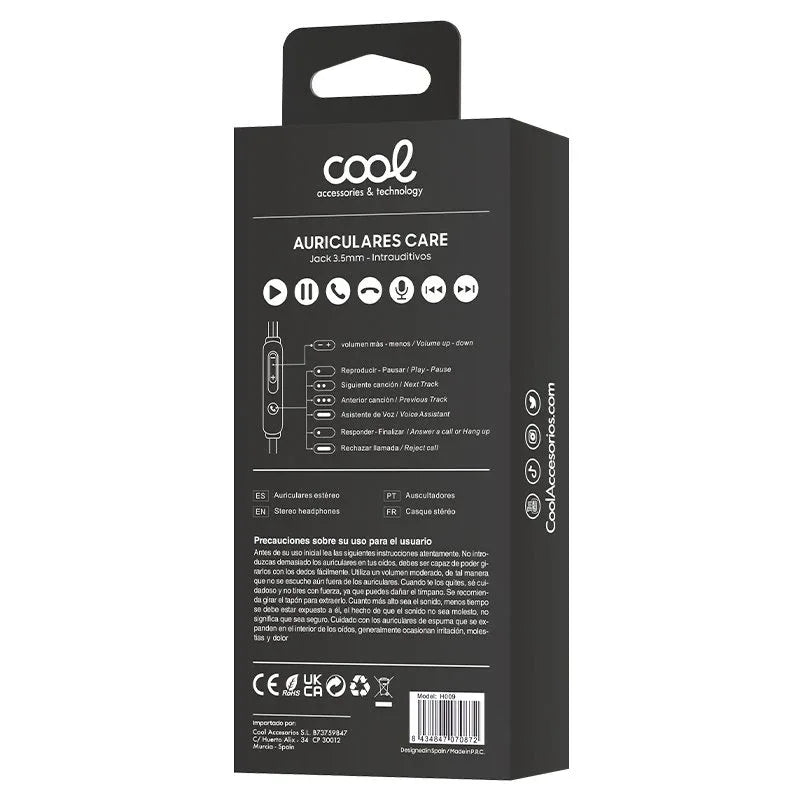 Auriculares 3,5 mm COOL Care Stereo Con Micro Negro - PixelPlaza