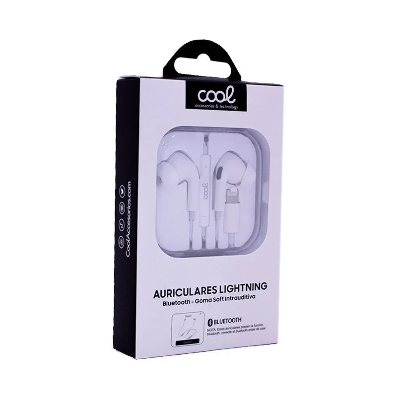 Auriculares Blancos COOL Stereo Con Micro para iPhone - Goma IN-EAR (Lightning Bluetooth) - PixelPlaza