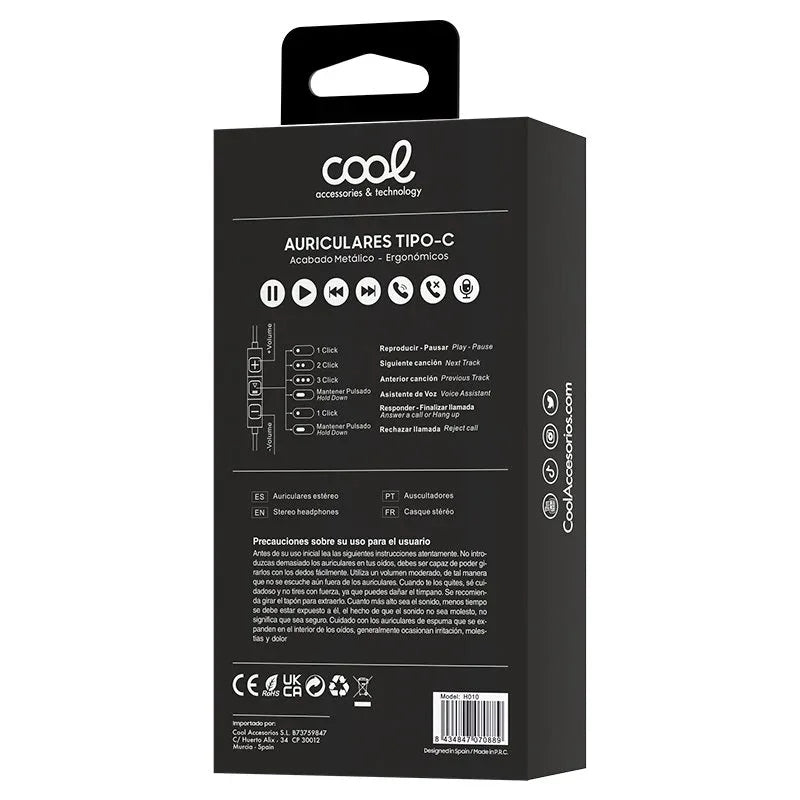 Auriculares Botón COOL Stereo Tipo-C Con Micro (Metal) Silver - PixelPlaza