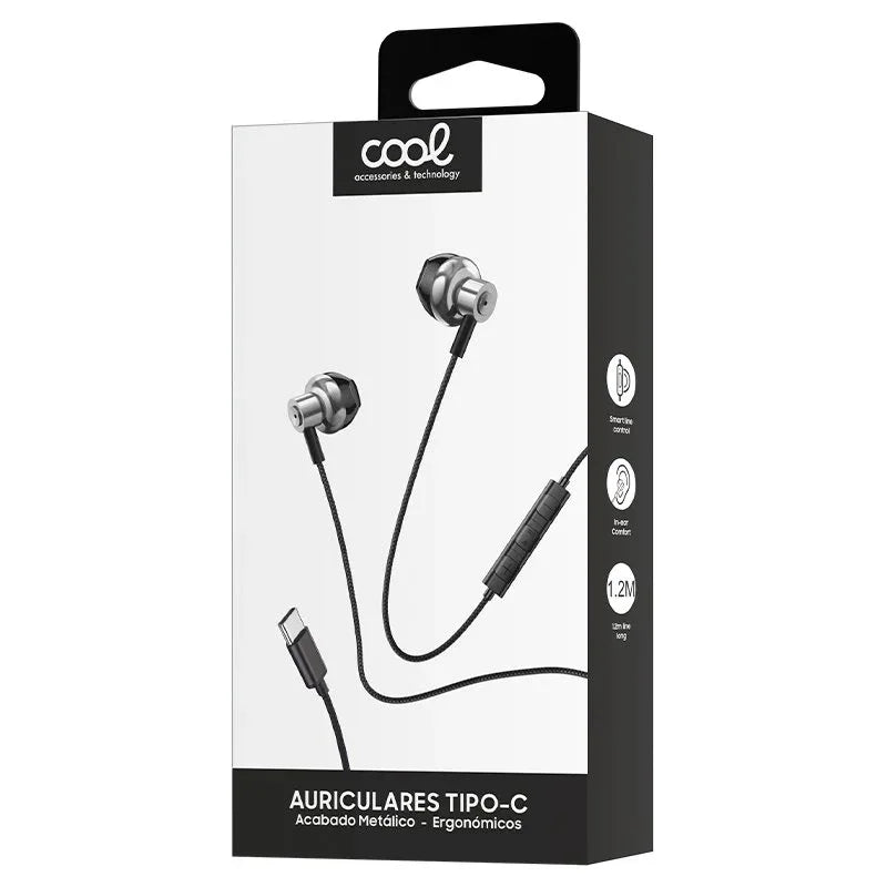 Auriculares Botón COOL Stereo Tipo-C Con Micro (Metal) Silver - PixelPlaza