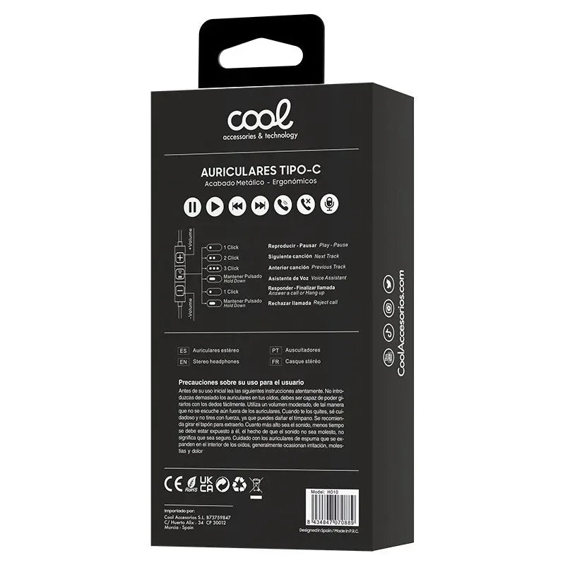 Auriculares Botón COOL Stereo Tipo-C Con Micro (Metal) Silver - PixelPlaza
