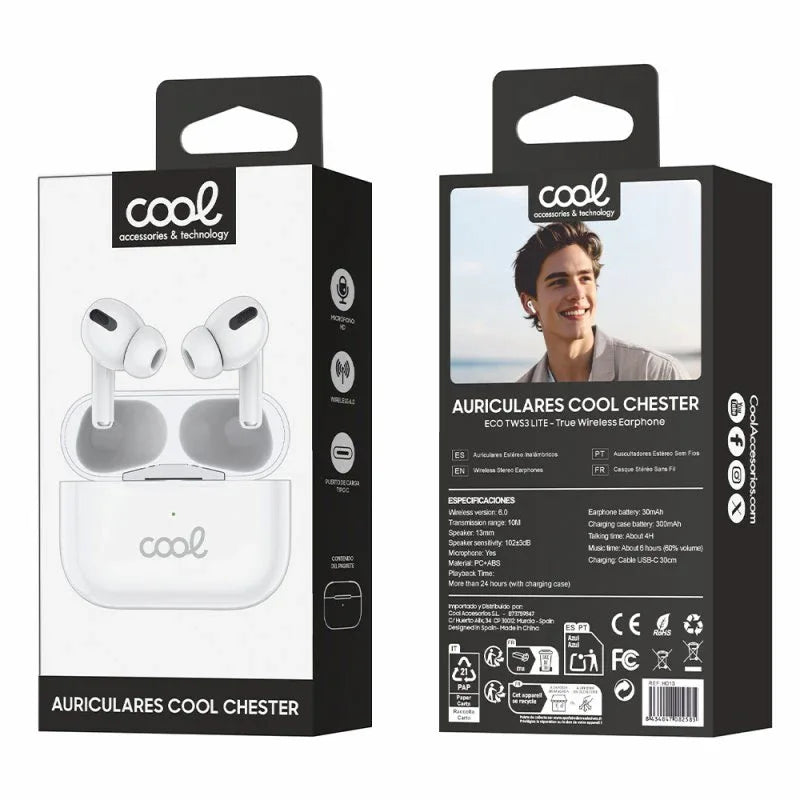 Auriculares Stereo Bluetooth Earbuds COOL Chester Blanco - PixelPlaza