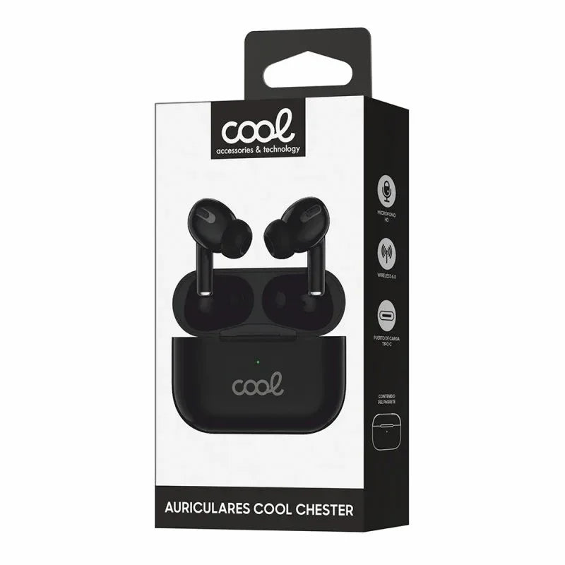Auriculares Stereo Bluetooth Earbuds COOL Chester Negro - PixelPlaza