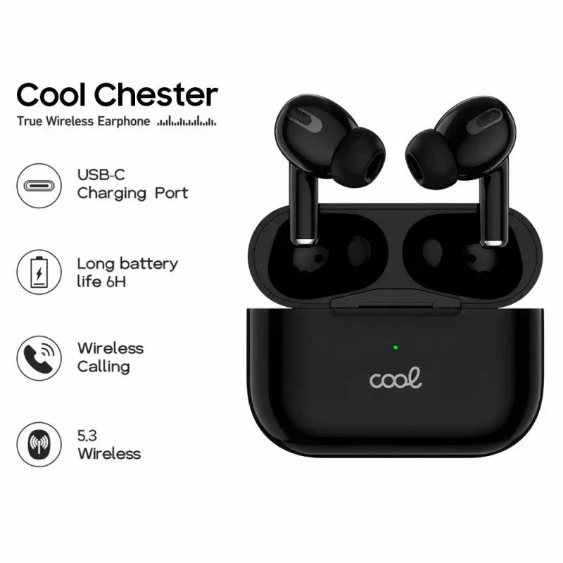 Auriculares Stereo Bluetooth Earbuds COOL Chester Negro - PixelPlaza