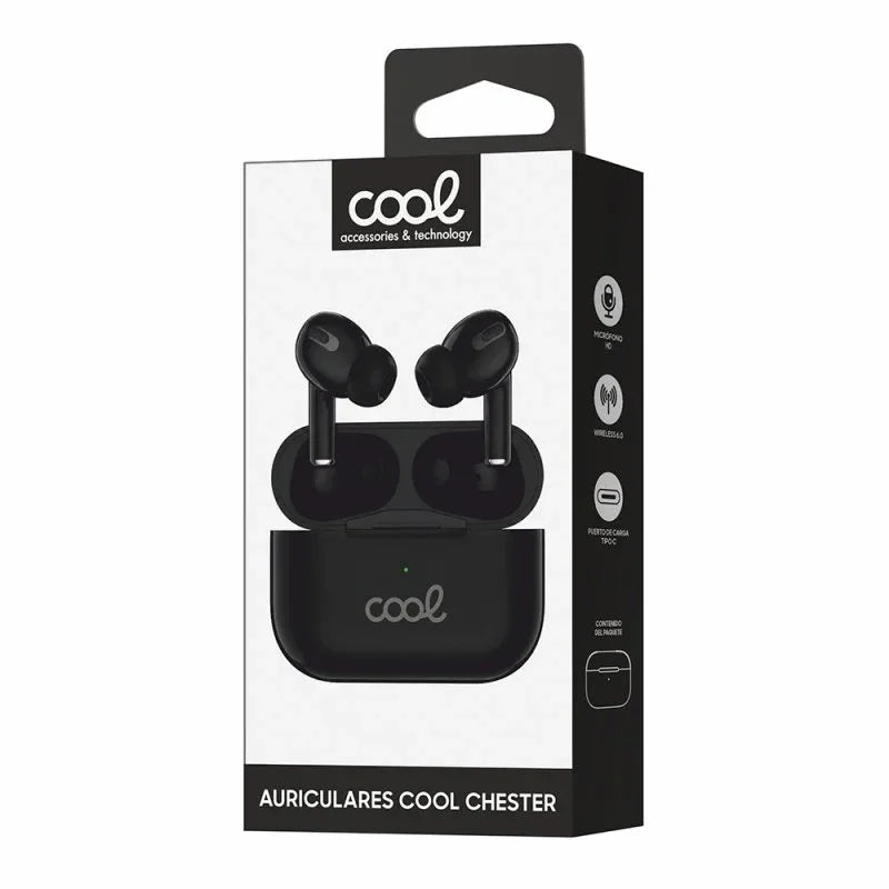 Auriculares Stereo Bluetooth Earbuds COOL Chester Negro - PixelPlaza
