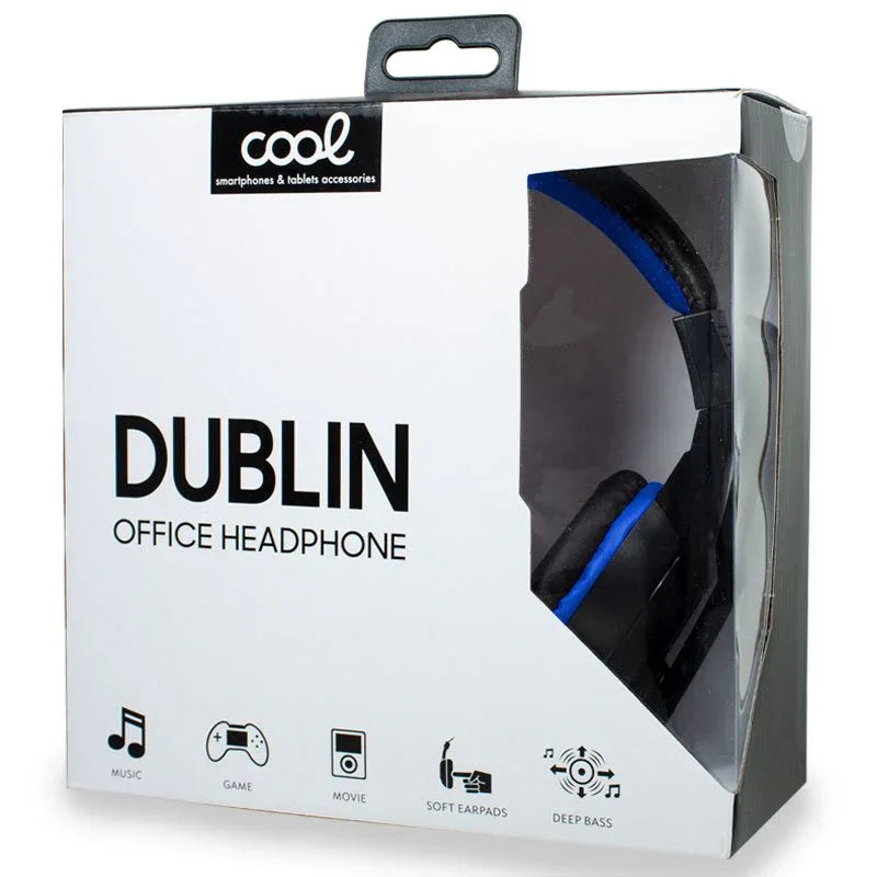 Auriculares Stereo Oficina COOL Dublin con micro (Negro-Azul) - PixelPlaza