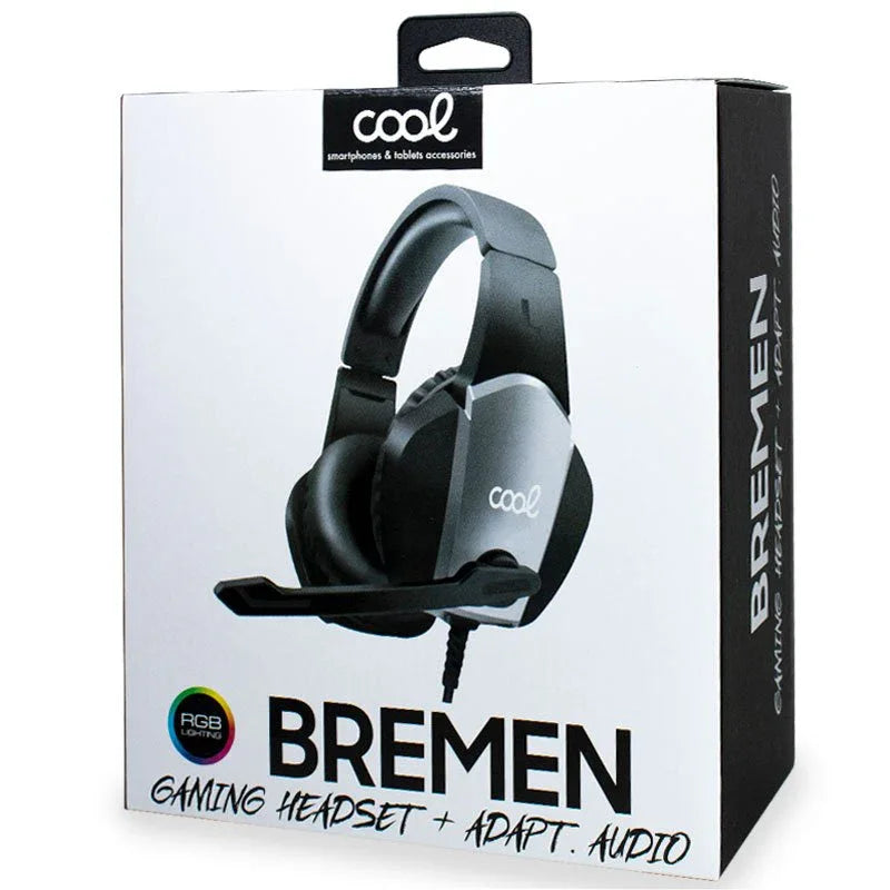 Auriculares Stereo PC / PS4 / PS5 / Xbox Gaming COOL Bremen Iluminación + Adapt. Audio - PixelPlaza
