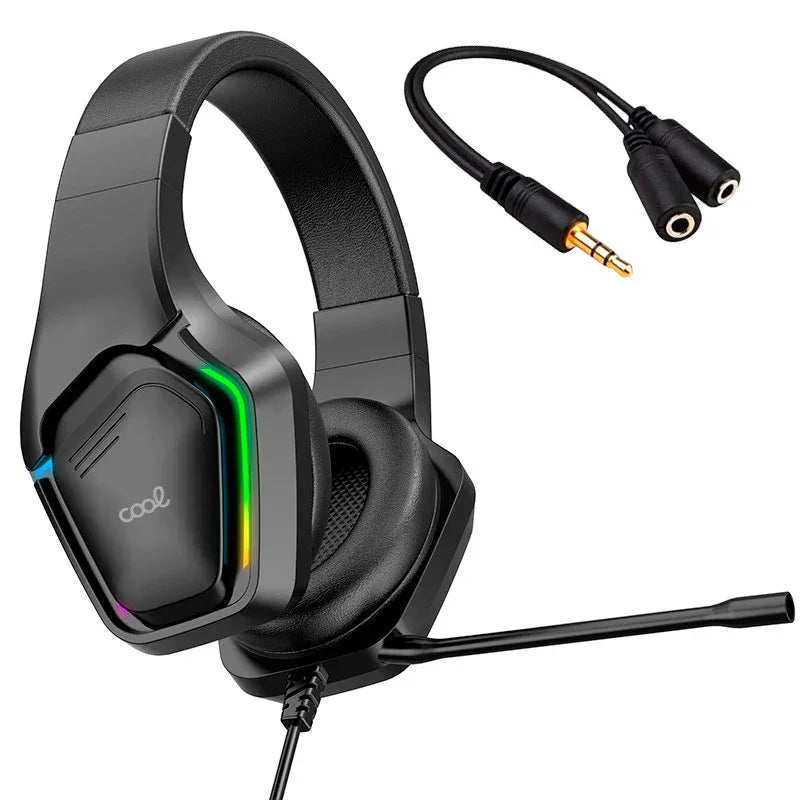 Auriculares Stereo PC / PS4 / PS5 / Xbox Gaming Led RGB COOL Exodus + Adapt. Audio - PixelPlaza